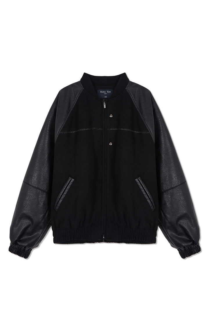 Matinkim Stunning Point Faux Leather Jumper For Men IN Black