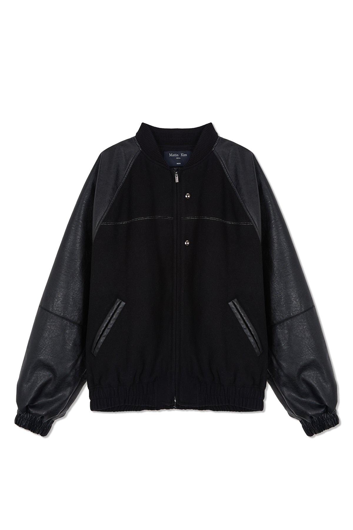 [matinkim] Stunning Point Faux Leather Jumper For Men IN Black