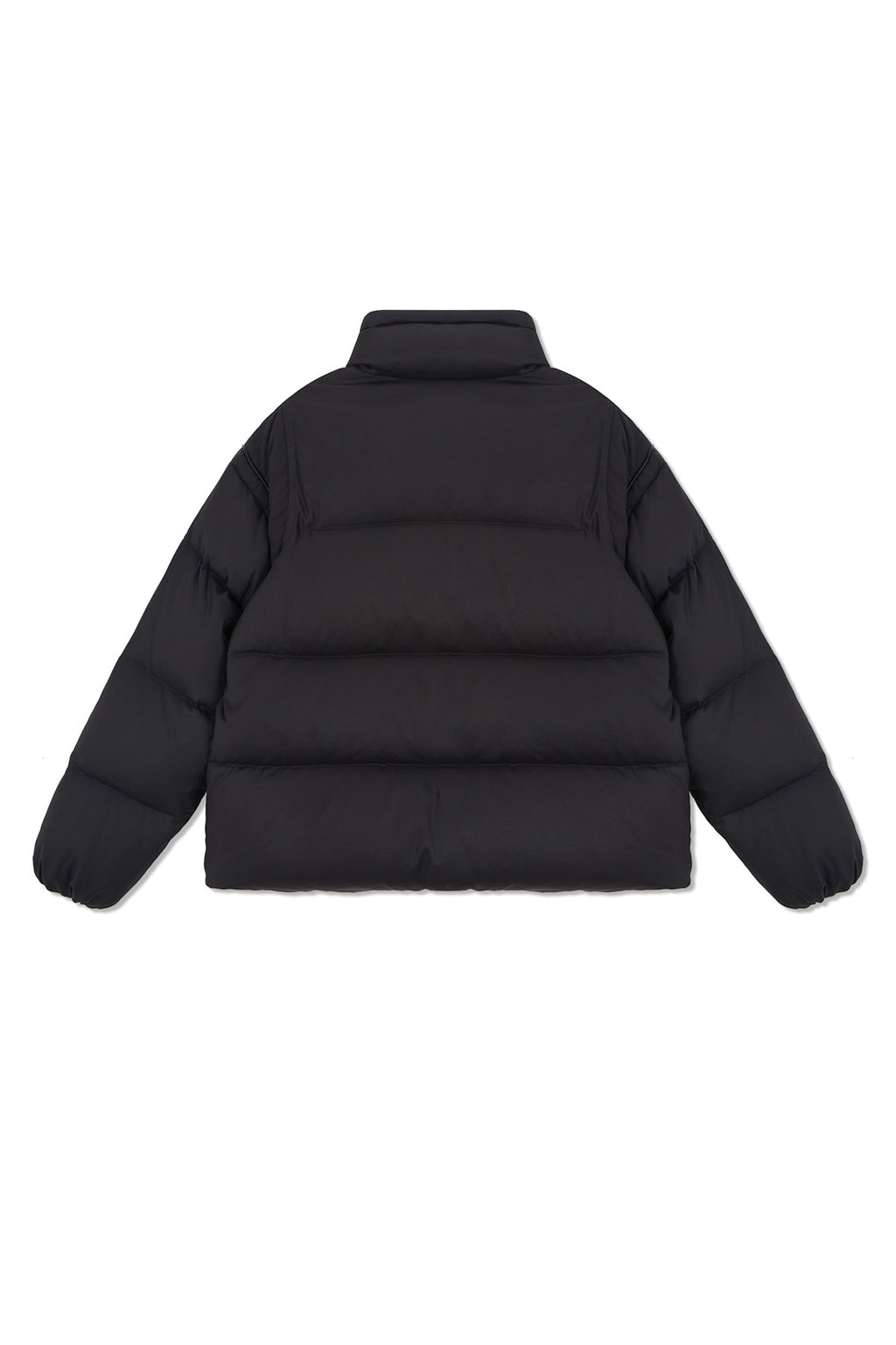 [matinkim] LOGO APPLIQUE GLOSSY DOWN JUMPER FOR MEN IN CHARCOAL