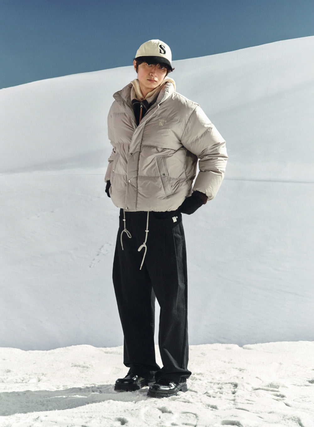 [satur] Vintage Mix Casual Ball Cap - Cream Black