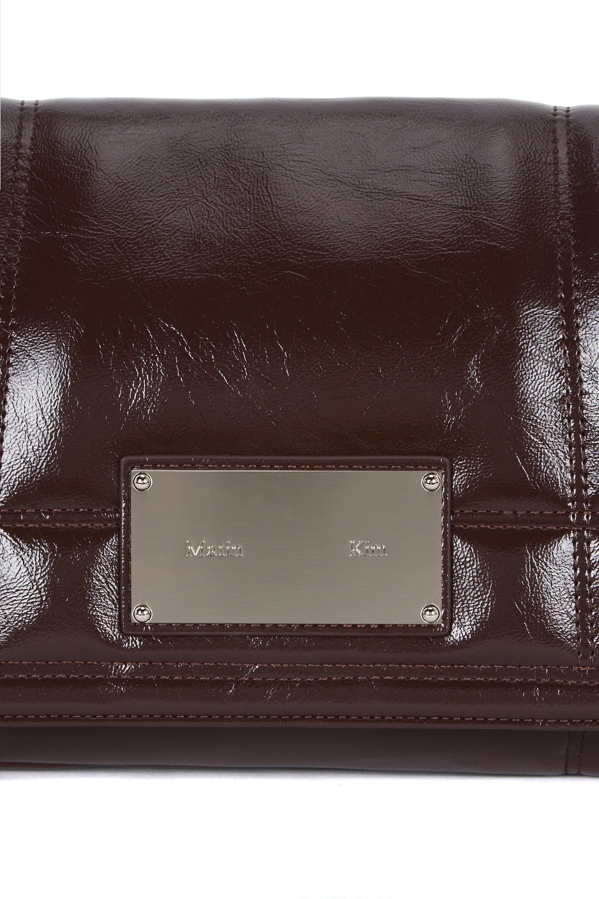 [matinkim] GLOSSY QUILTING MEDIUM CHAIN BAG IN DARK BROWN