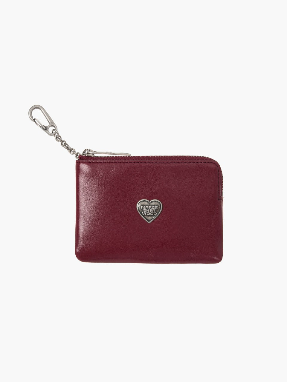 Margesherwood Heart Zipper Wallet Silver Logo wine glossy plain