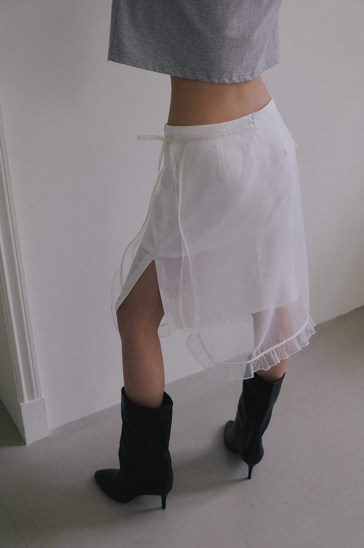 Overdueflair Sheer Layered Wrap Skirt White