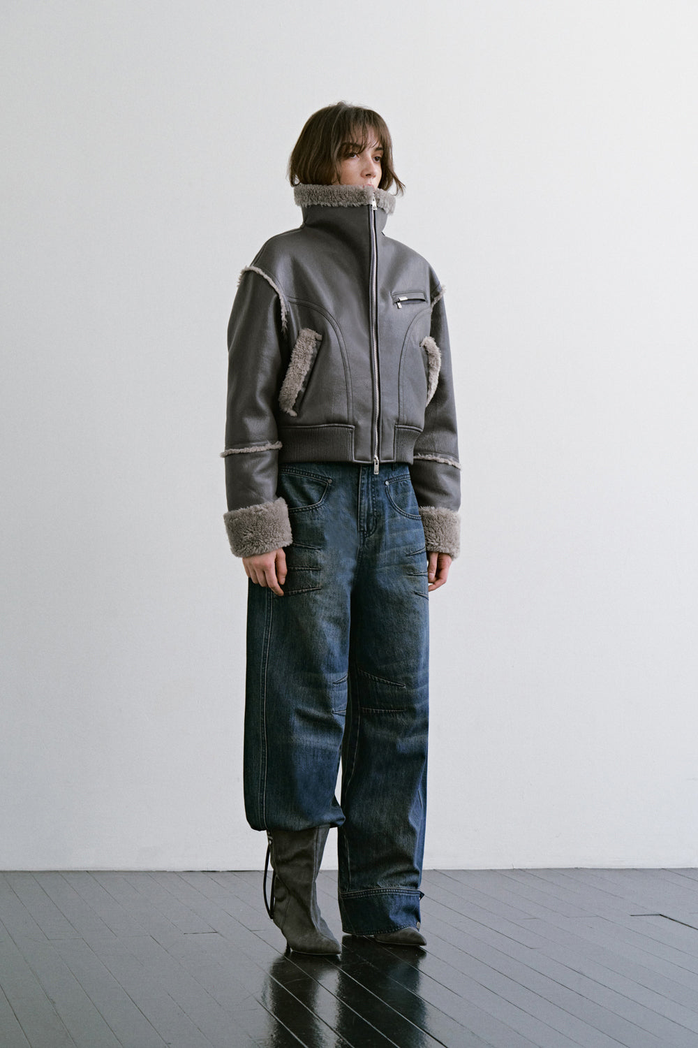 Treemingbird High-Neck Shearling Jumper Gray