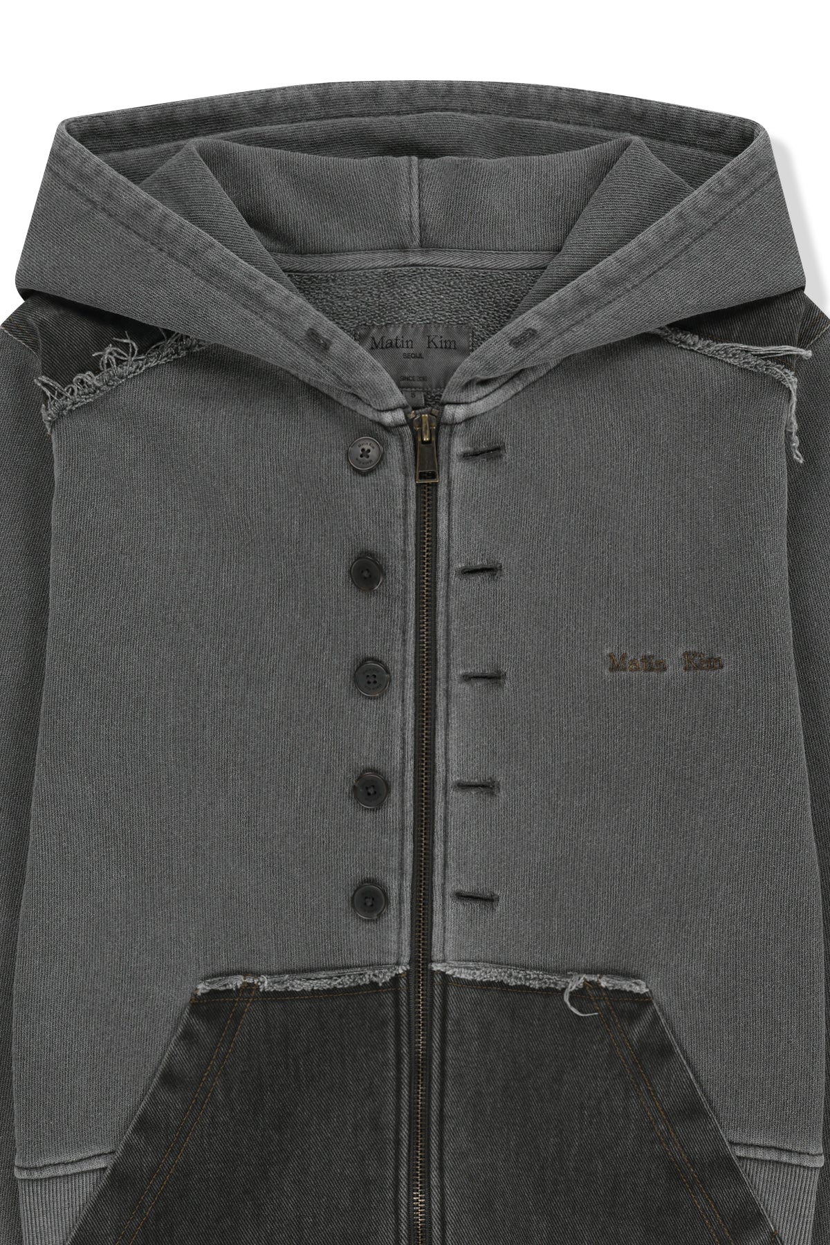 Matinkim Faded Washed Hoody Zip UP IN Charcoal