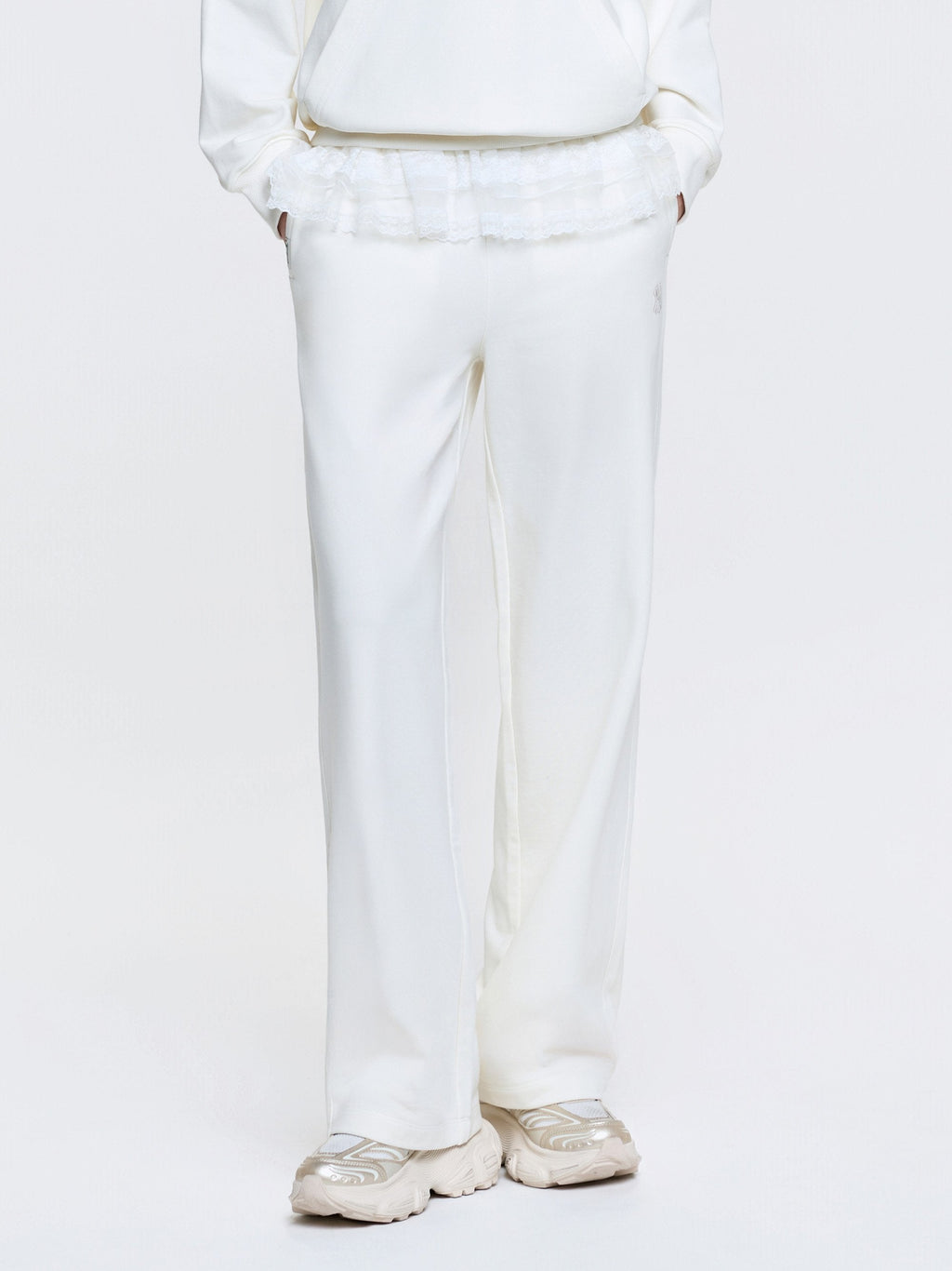 [MLB] Women's Basic Lace Ruffle Semi Wide Pants