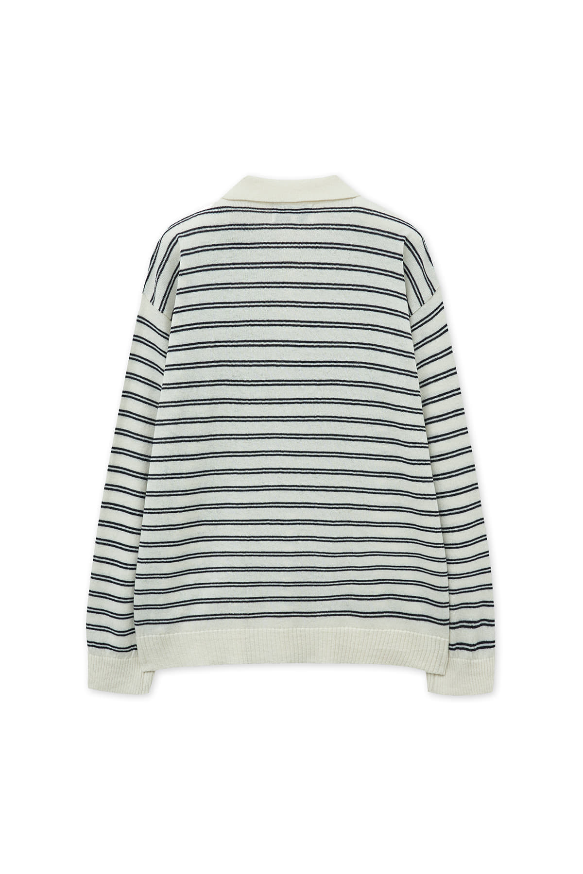 [matinkim] HEART LOGO COLLAR STRIPED PULLOVER IN IVORY