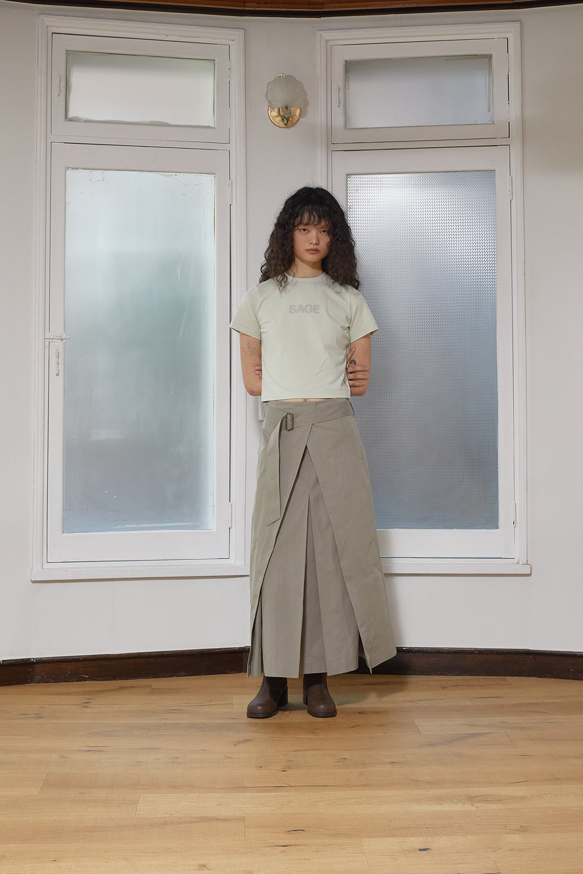 [matinkim] COLOR NAME PRINTING TOP IN LIGHT GREEN