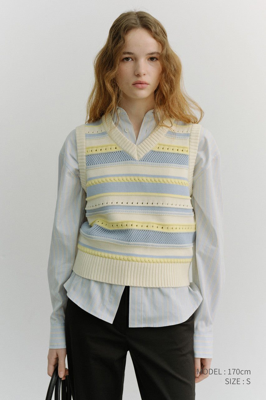Dunst Unisex Crafted Striped Knit Vest Cream Soft Blue