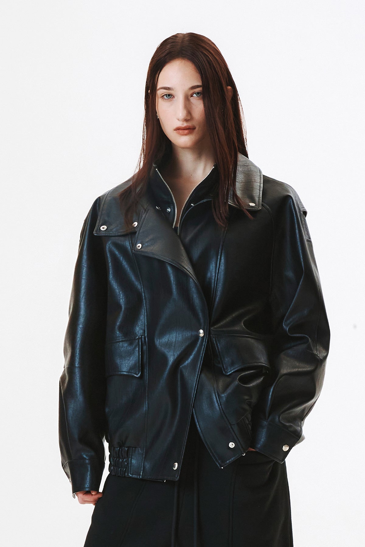 Matinkim Oversize Layered Leather Jumper IN Black