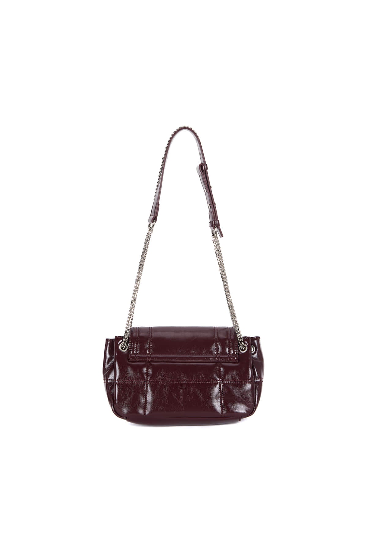 [matinkim] GLOSSY QUILTING SMALL CHAIN BAG IN BURGUNDY