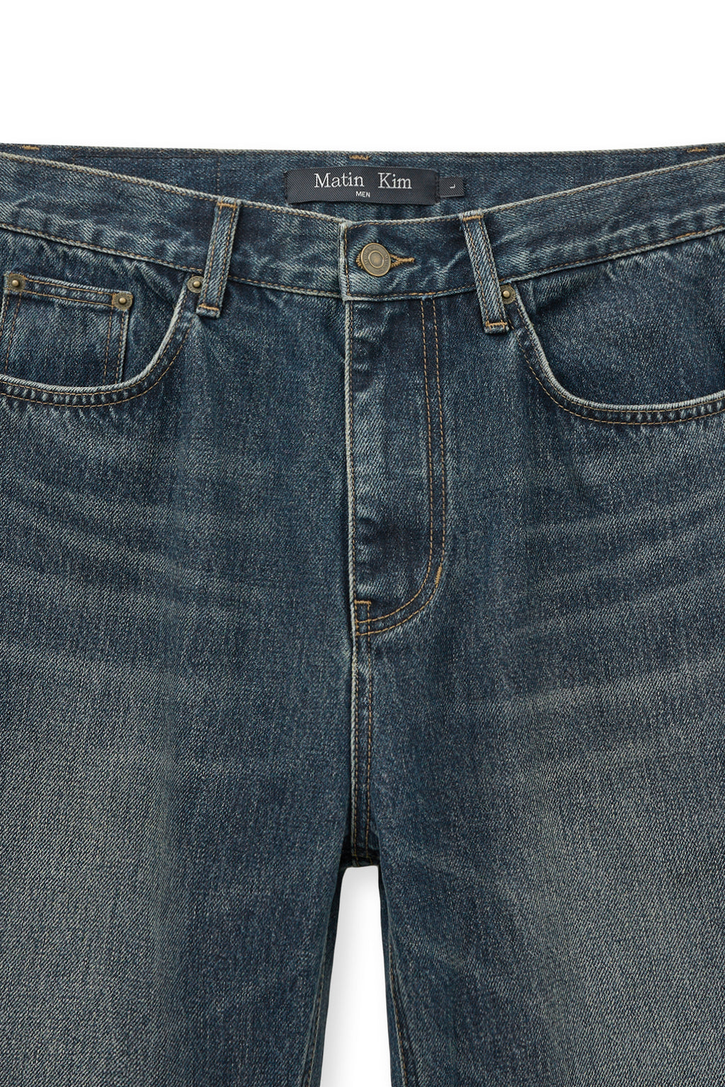 [matinkim] WASHED FLARE DENIM PANTS FOR MEN IN BLUE