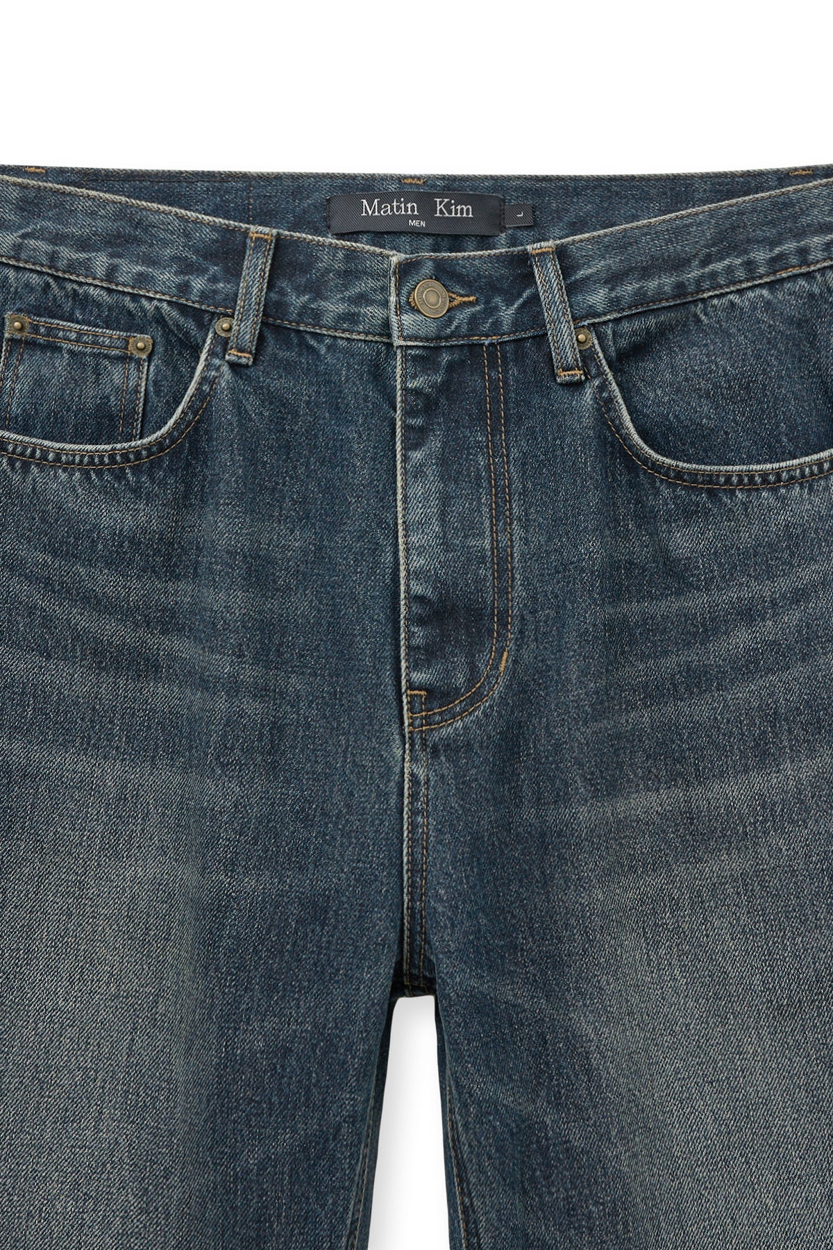 [matinkim] WASHED FLARE DENIM PANTS FOR MEN IN BLUE