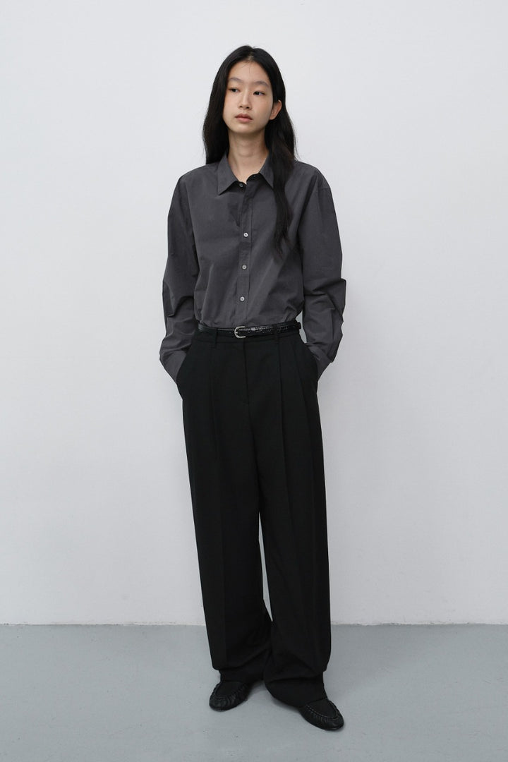 Dunst Double Pleated Wide Slacks Black