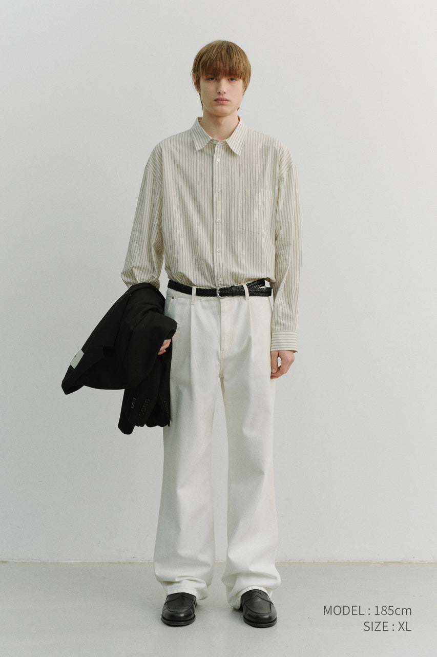 Dunst Unisex 2-Way Oversized Striped Shirt Ivory Stripe