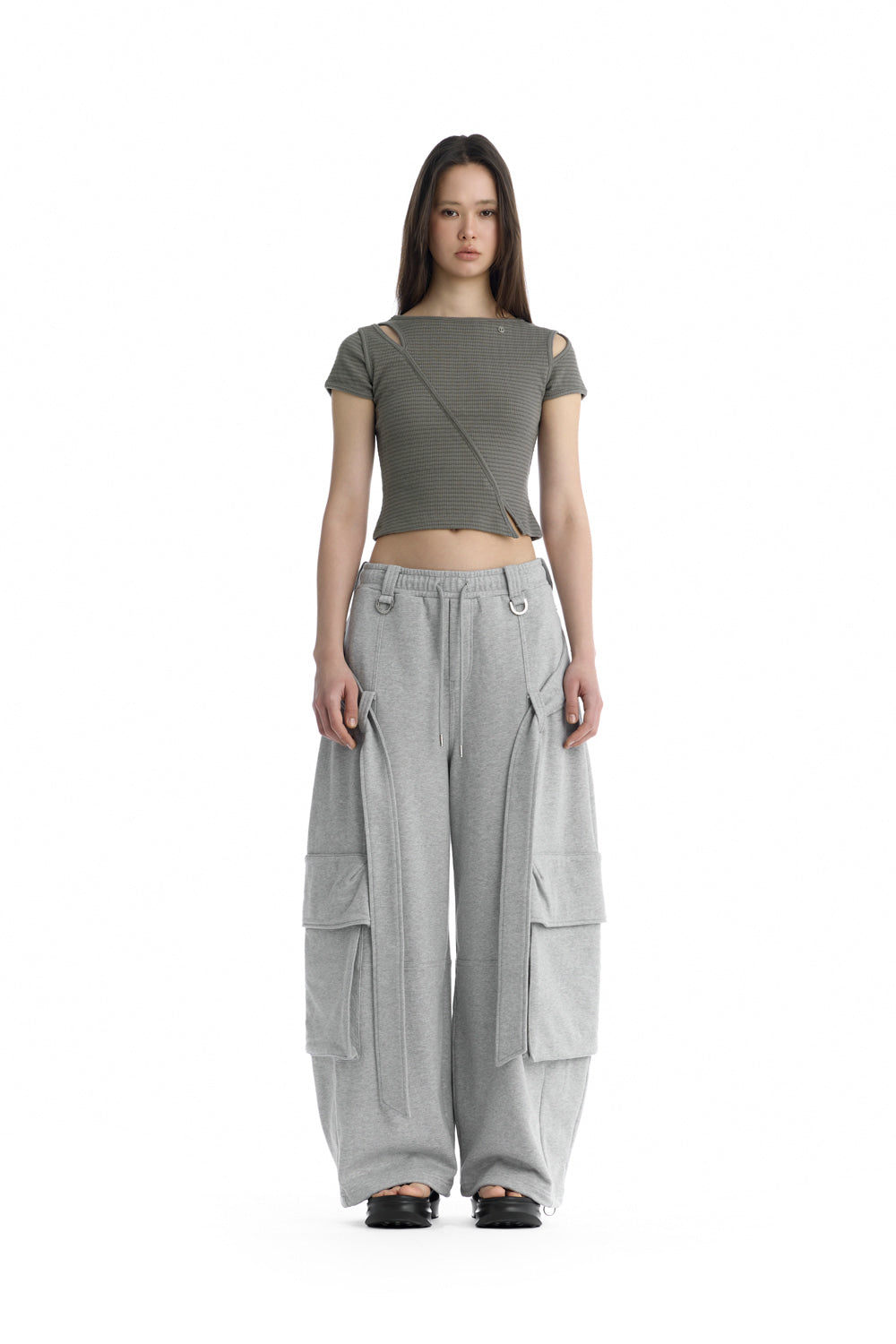 Treemingbird Slim-Fit Slit Ribbed T-Shirt Gray