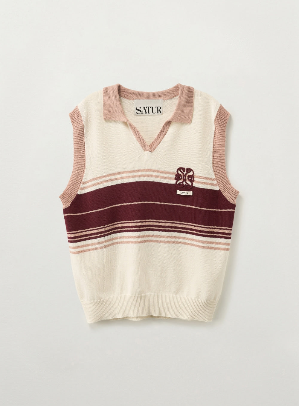 Satur Open Collar Knit Vest - Cream