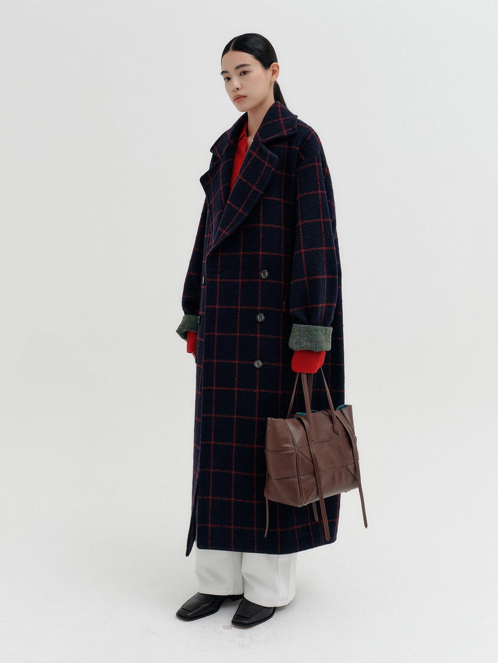 EENK Volume Silhouette Double Coat - Navy