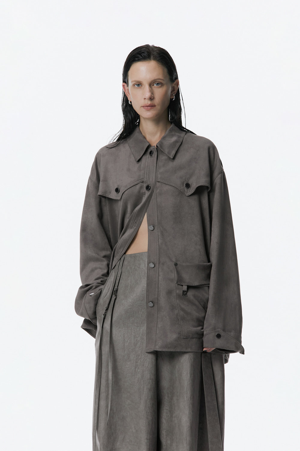 Treemingbird Suede Western Shirt Gray