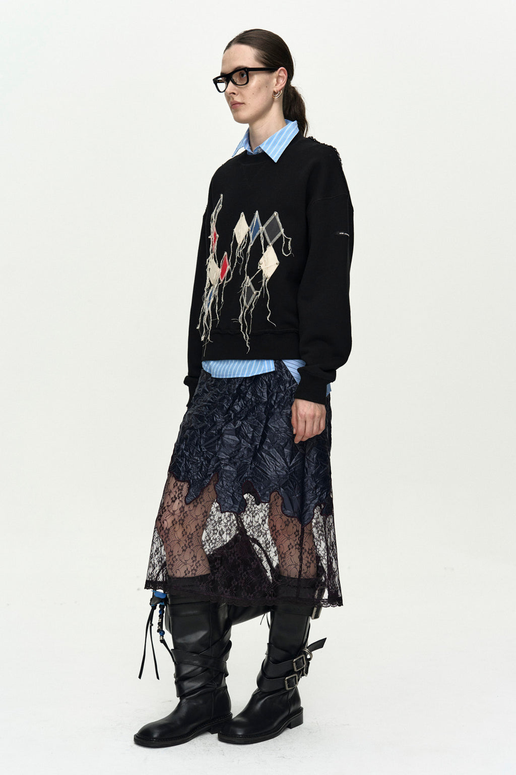 Andersson Bell (Essential) Studded Argyle Patchwork Sweatshirt