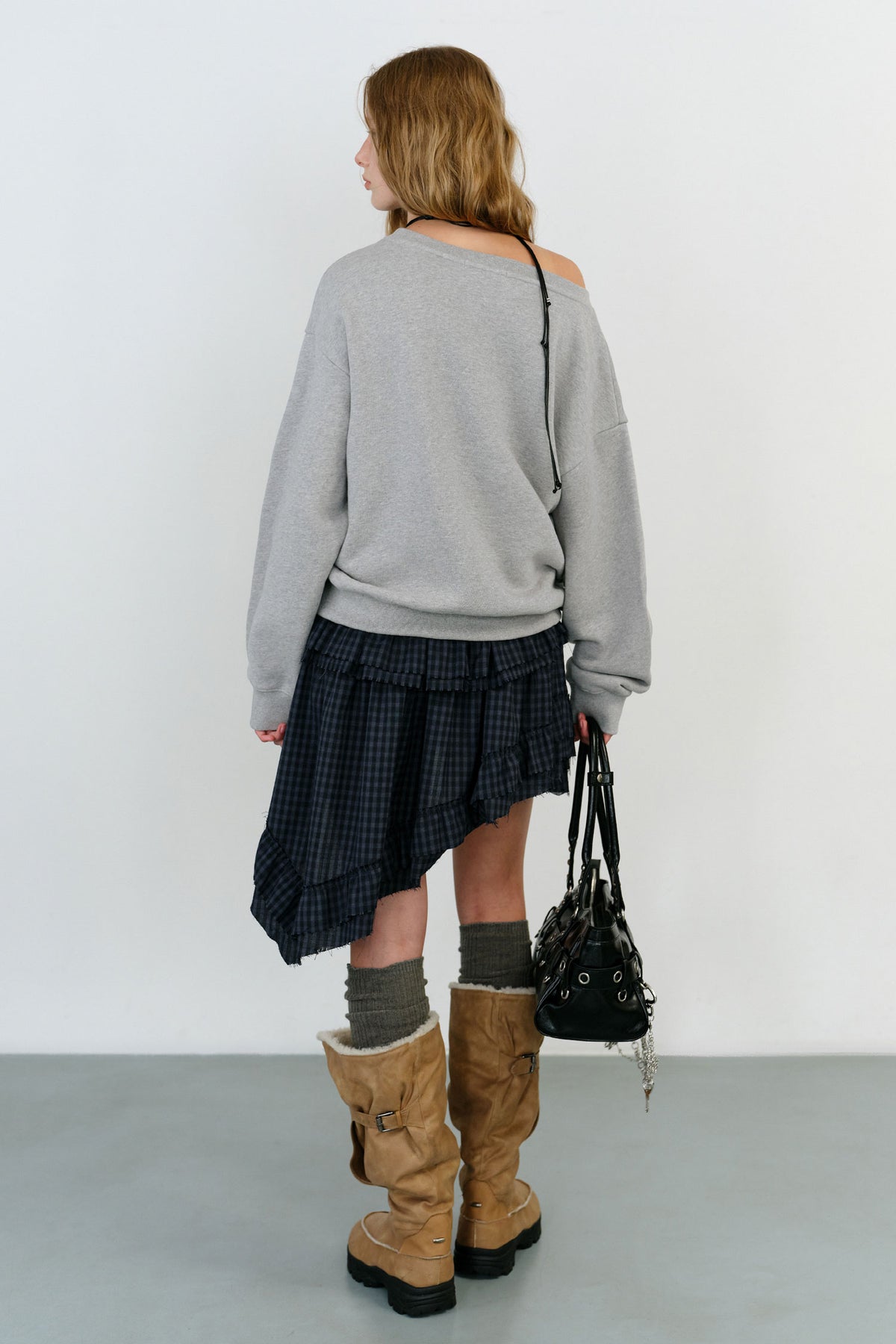 Instantfunk Raw Edge Check Tiered Skirt - Navy