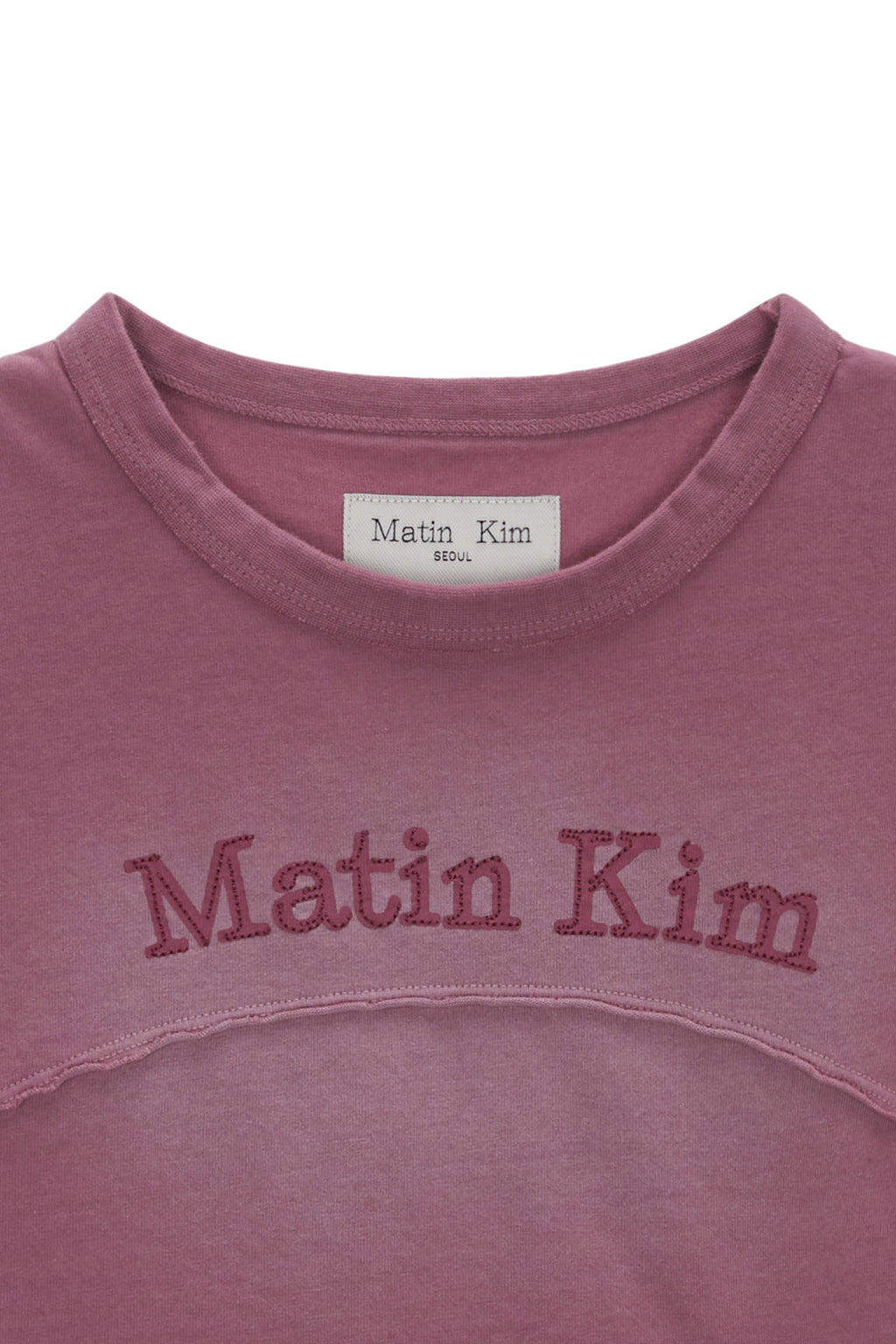 [matinkim] PIGMENT CUT OUT LOGO CROP TOP IN SMOKE PINK