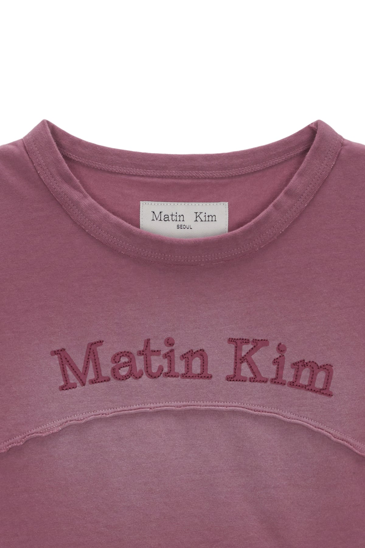 [matinkim] PIGMENT CUT OUT LOGO CROP TOP IN SMOKE PINK