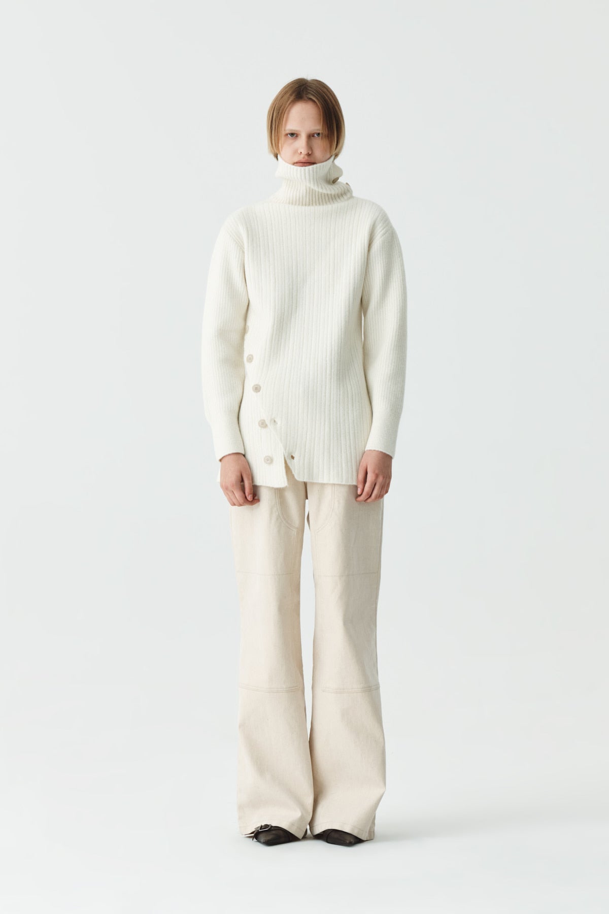 Matinkim Button Slit Knit Dress IN Ivory