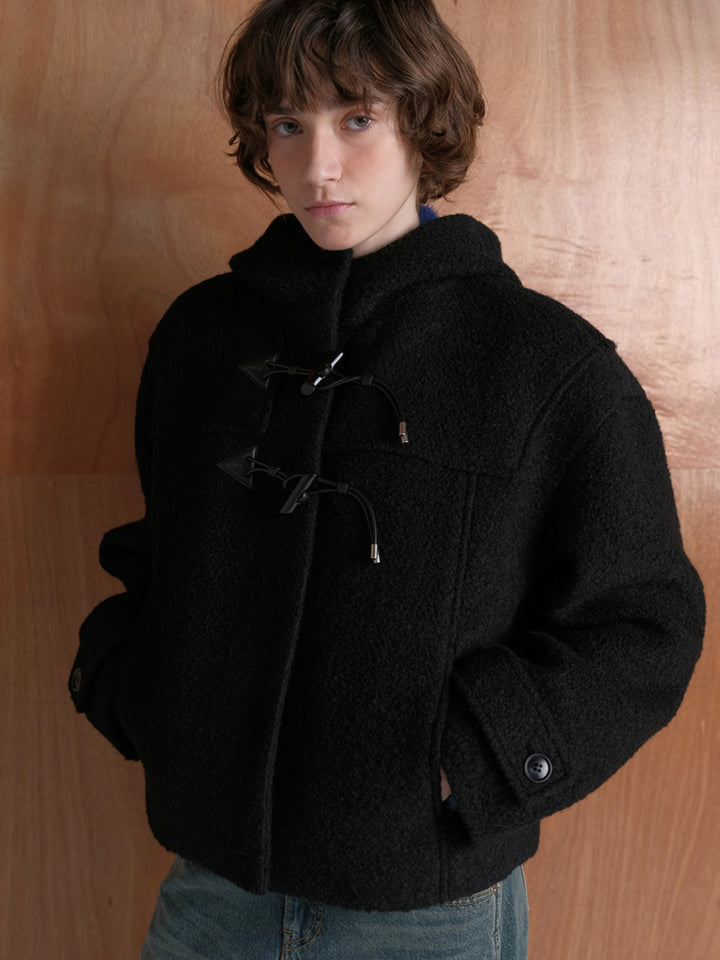 Raive Boucle Duffel Half Coat Jacket in Black