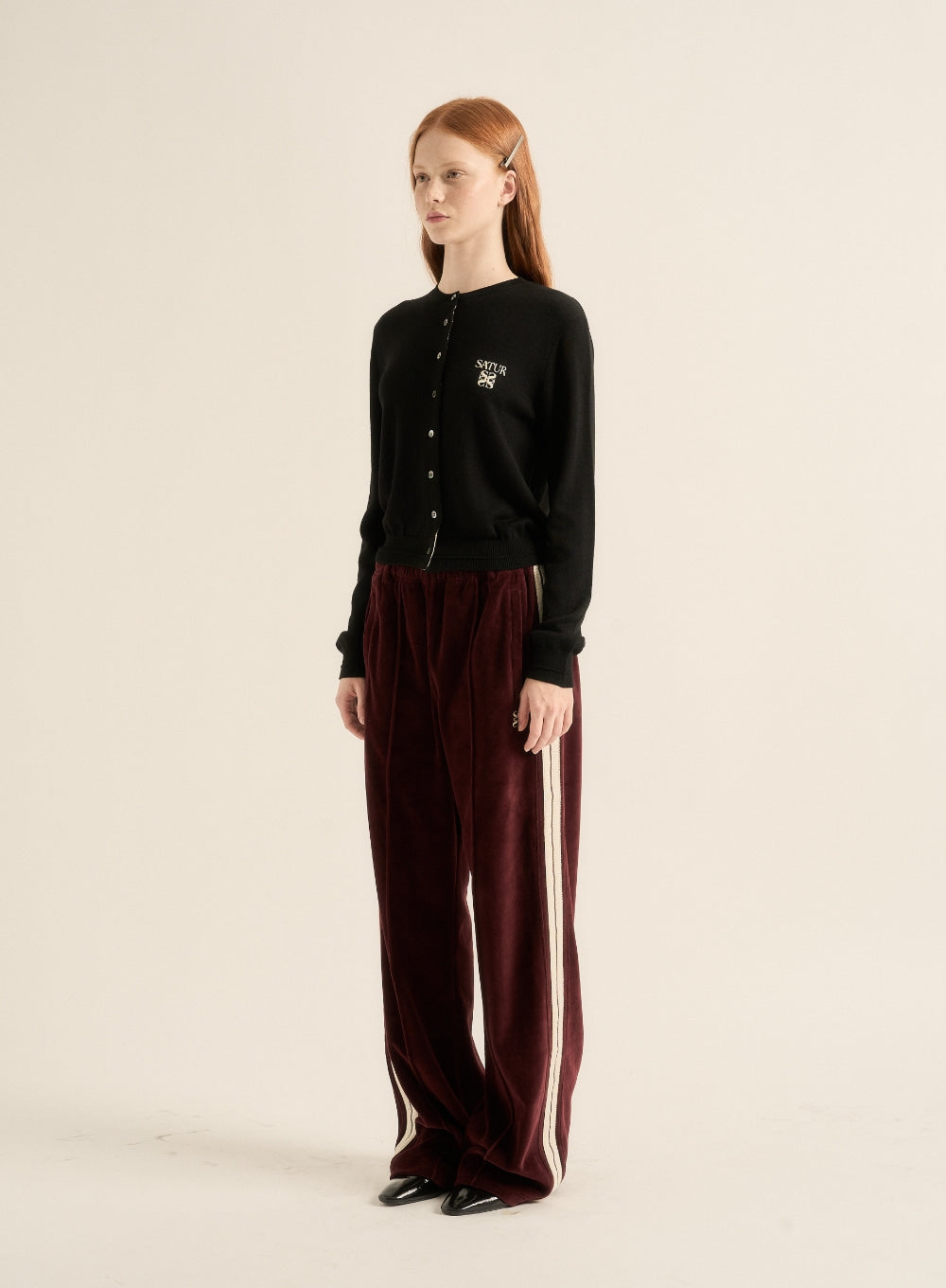 [satur] (W) Lawton Velour Track Pants - Burgundy