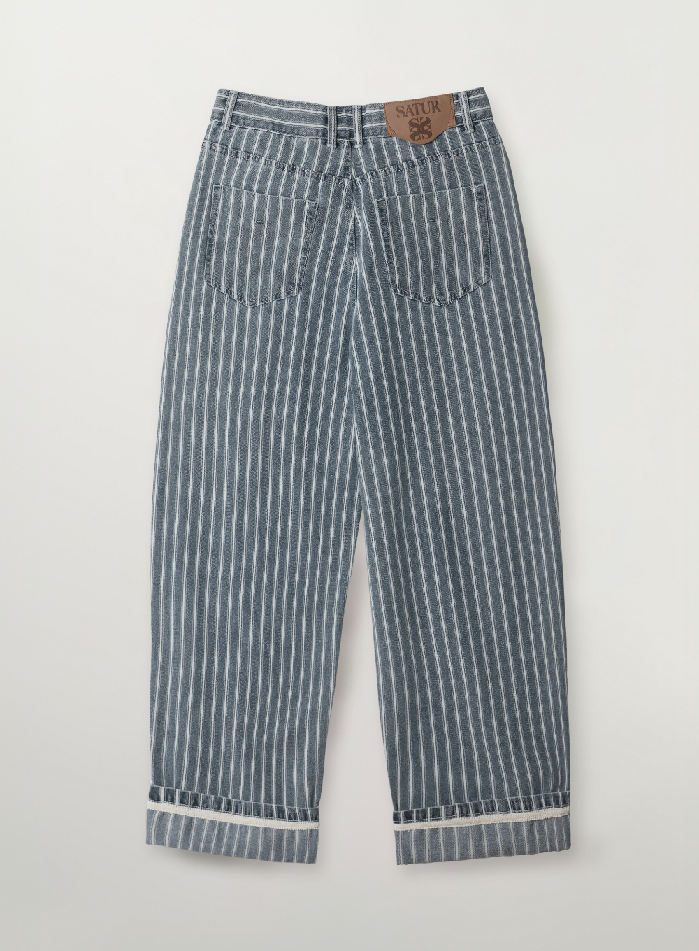 Satur Stripe Denim Roll Up Pants - Blue
