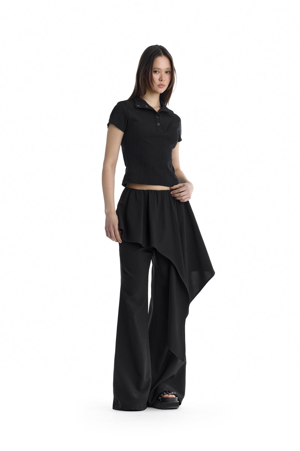 Treemingbird Layered Skirt Bootcut Trousers Black