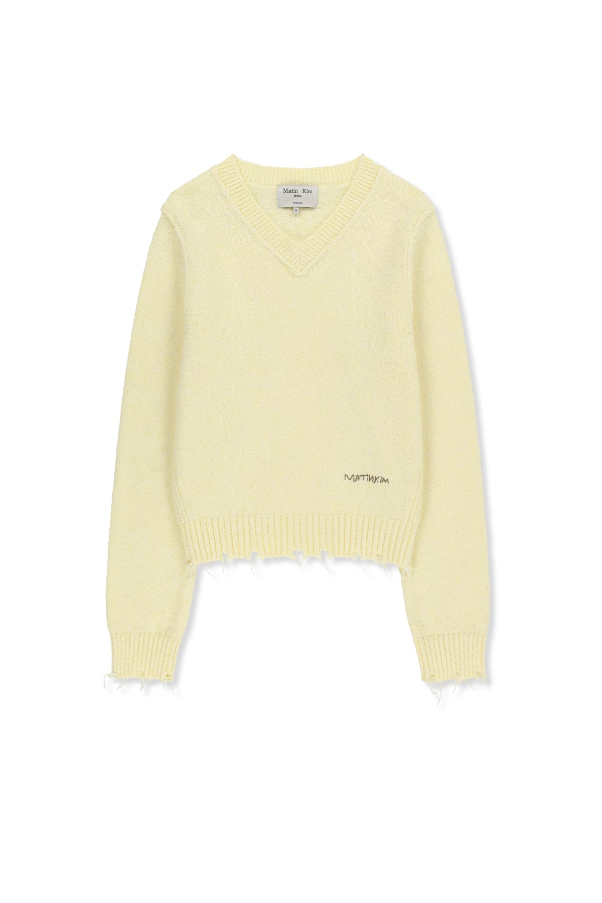 Matinkim Distressed Hem V Neck Knit Pullover IN Light Yellow