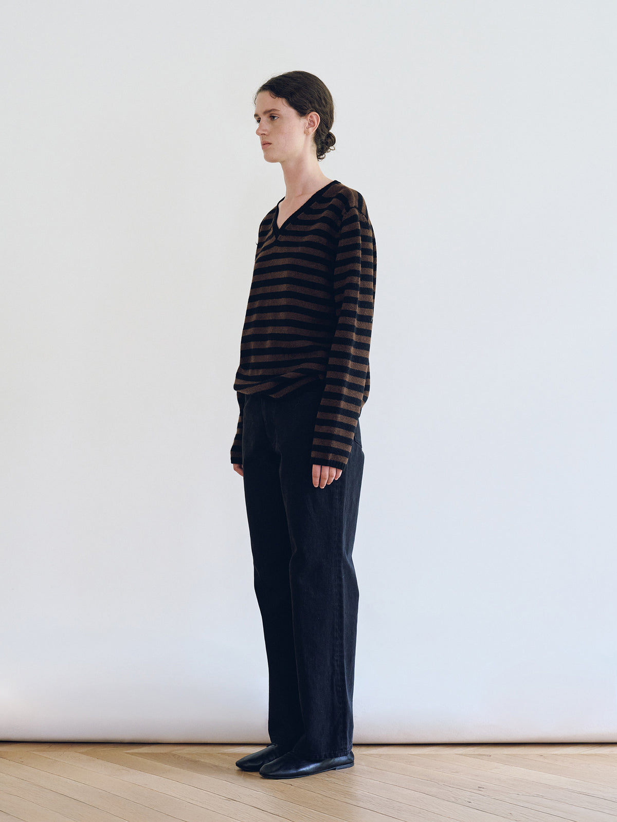 Nothing Written Molly V-Neck Pullover (Brown Stripe)
