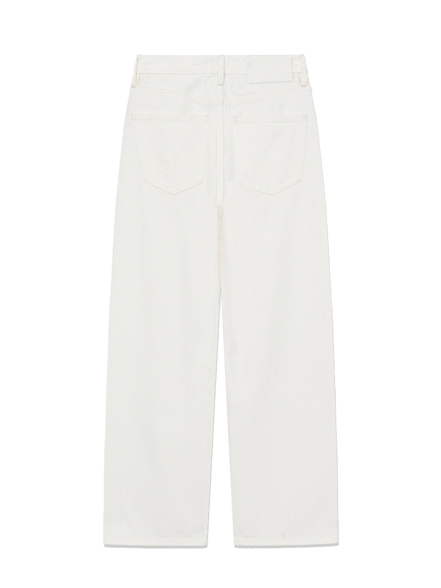 GLOWNY 90s High Rise Wide Leg Jeans (Short) (White)