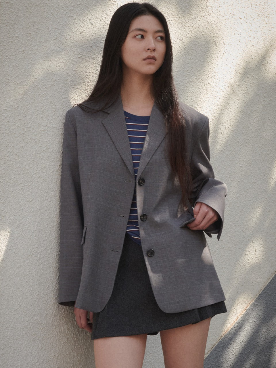 Tillidie Check blazer jacket Charcoal