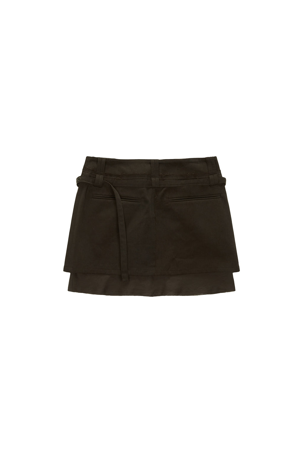 [matinkim] LAYERED BELTED MINI SKIRT IN KHAKI BROWN