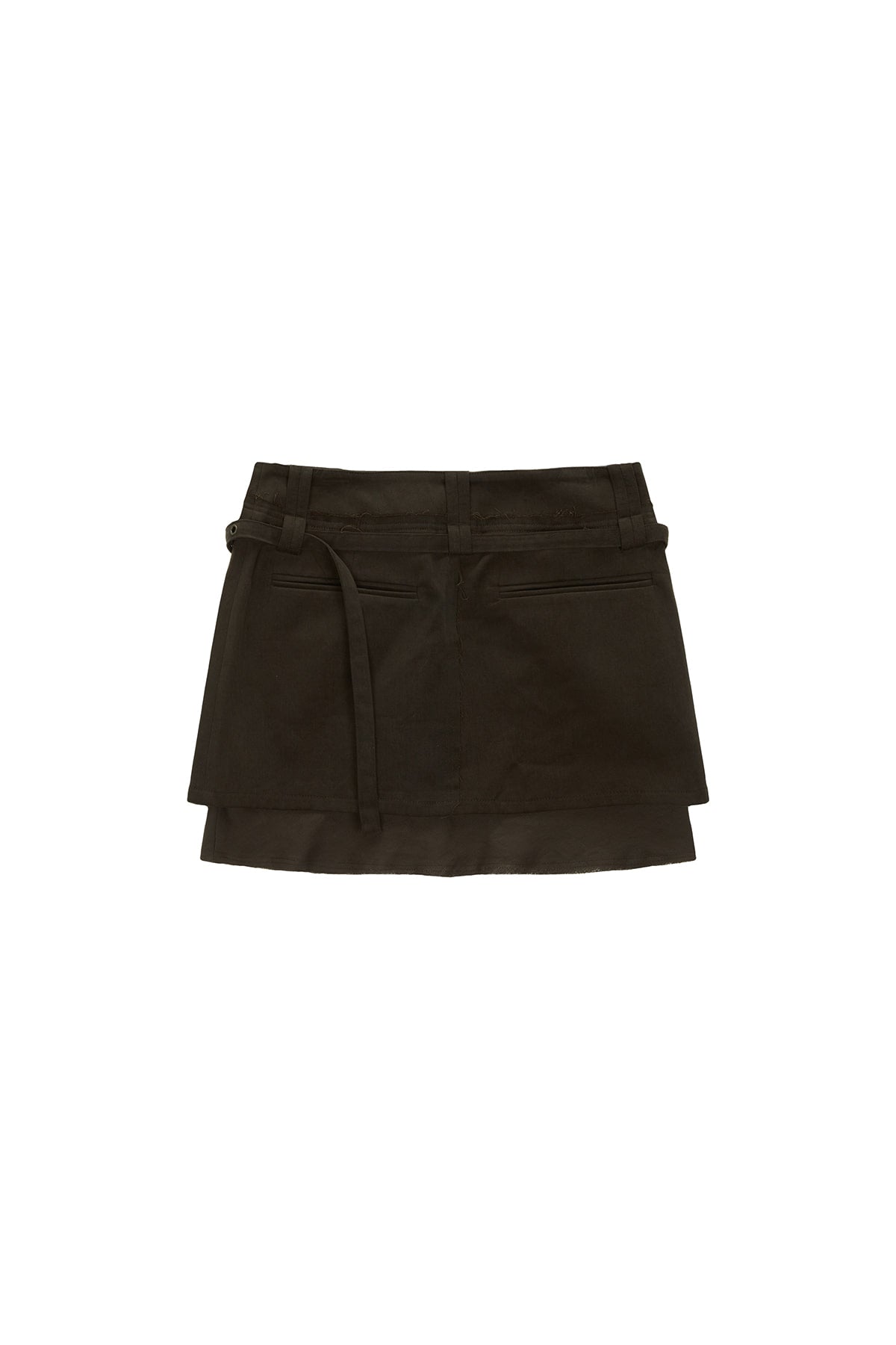 [matinkim] LAYERED BELTED MINI SKIRT IN KHAKI BROWN