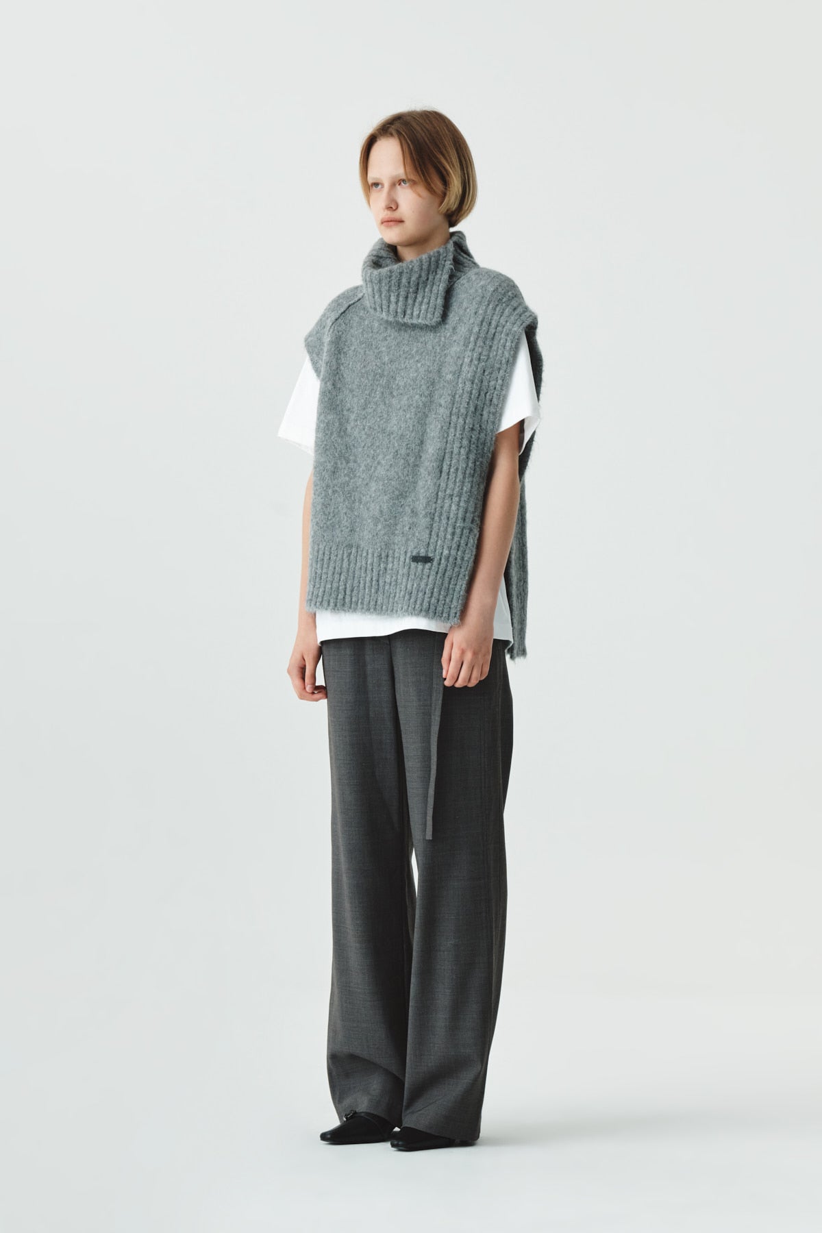 Matinkim Waist Point Belted Wool Trouser IN Grey