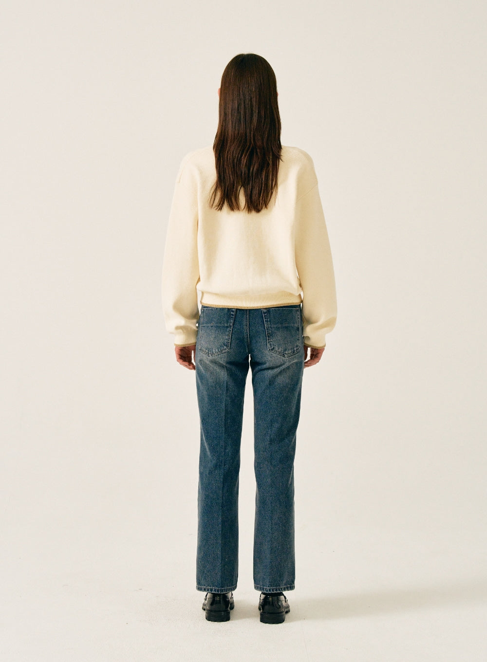 [satur] Teo Varsity Zip-Up Knit Cardigan - Resort Cream