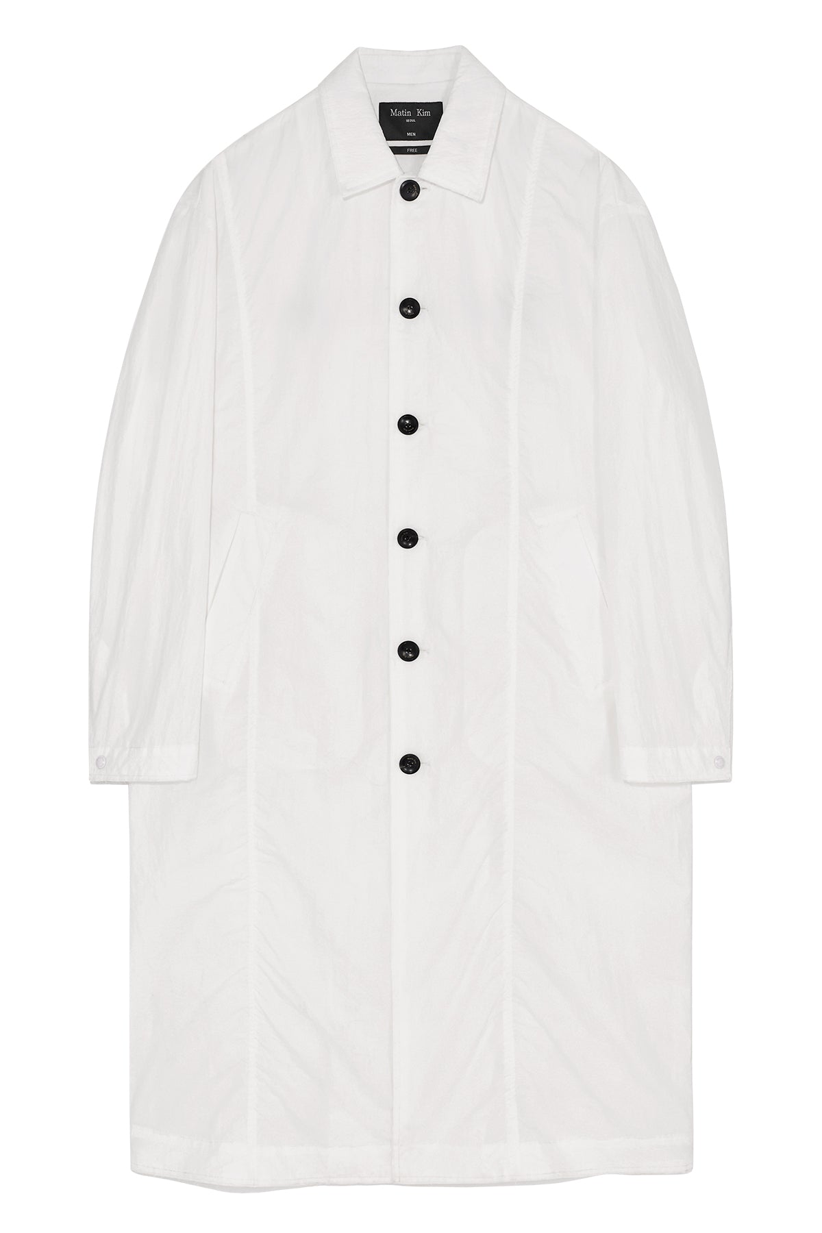Matinkim Back Logo Point Nylon Long Coat For Men IN White
