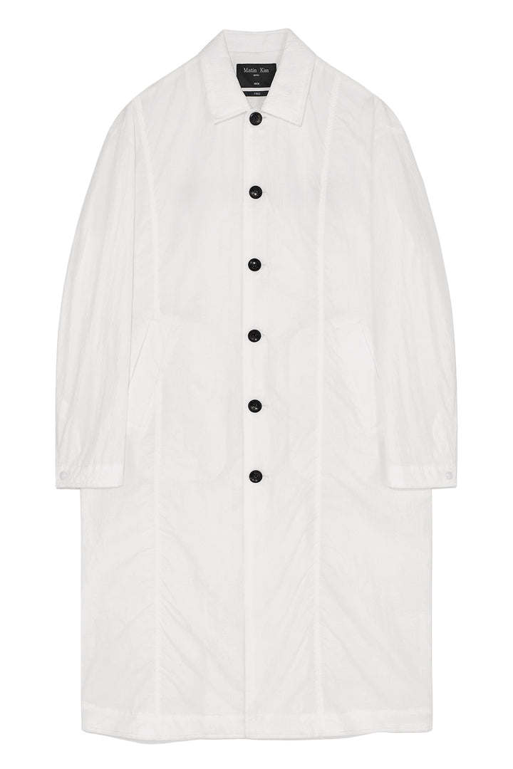 Matinkim Back Logo Point Nylon Long Coat For Men IN White