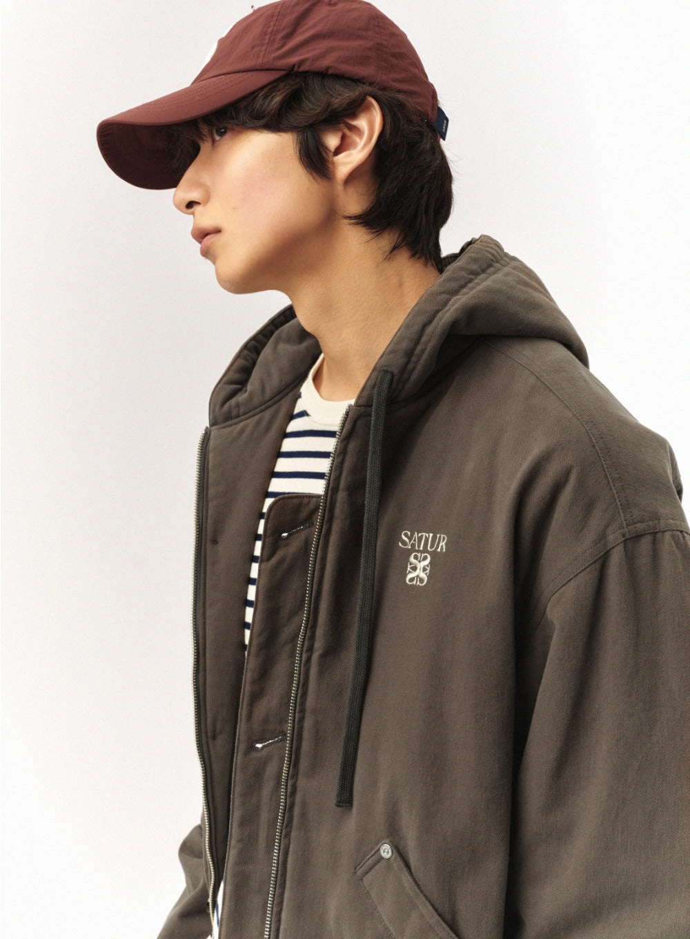 [satur] Teo Padded Hooded Zip-Up - Charcoal