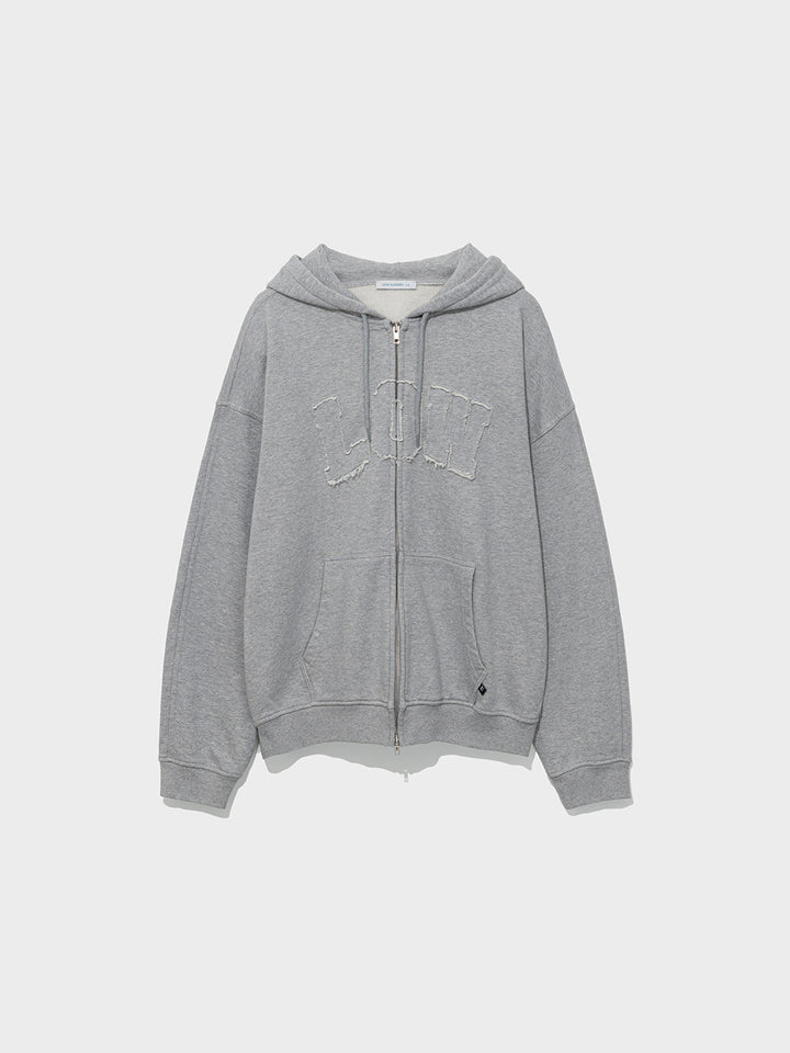 Low Classic Low Washed Zip-Up Hoodie Melange Grey