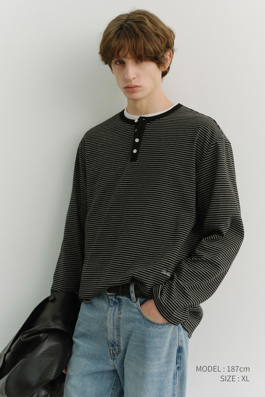 Dunst Unisex Henley-Neck T-Shirt Black Stripe