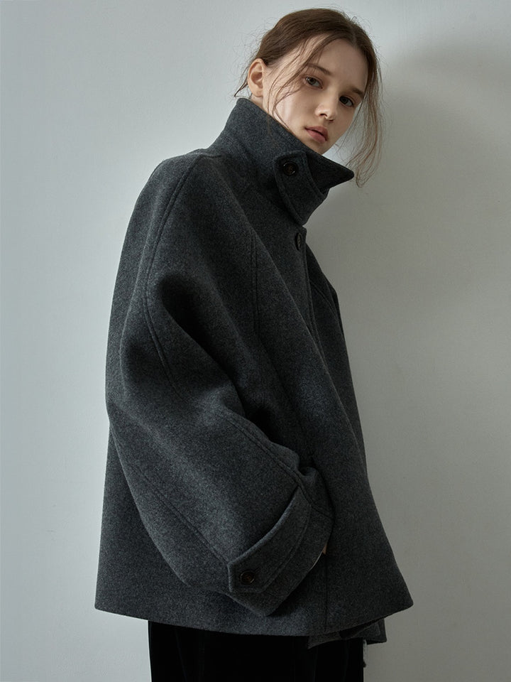 Facade Pattern Oversized Cashmere Half Coat charcoal