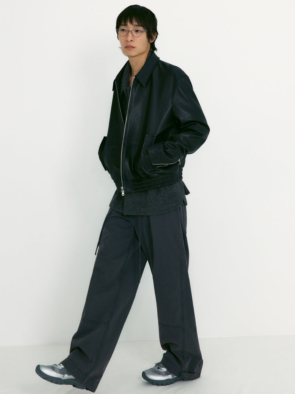 [low_classic] Lined-Fit Leather Blouson Jacket
Black