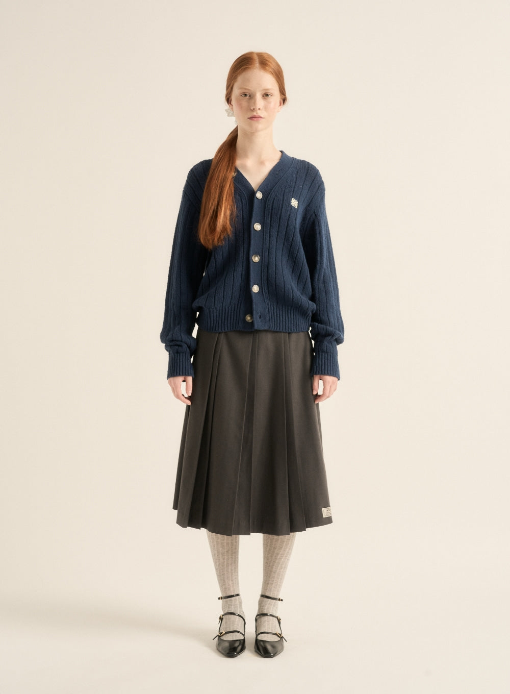 [satur] (W) Wool Pleats Skirt - Charcoal