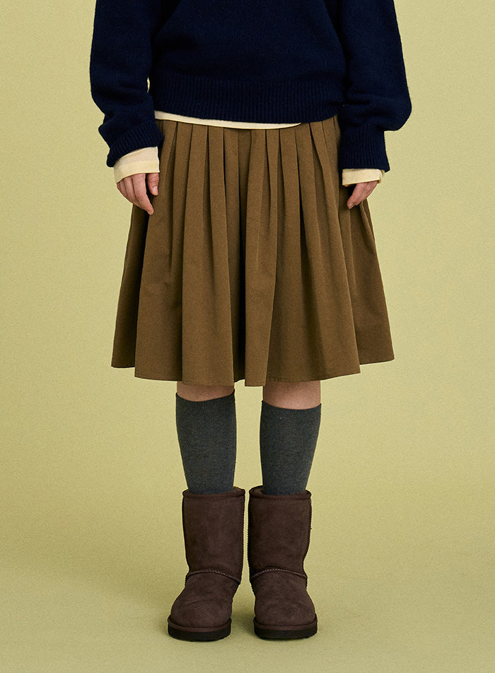 Mango Maniplease Budie Pleats Skirt Khaki Beige