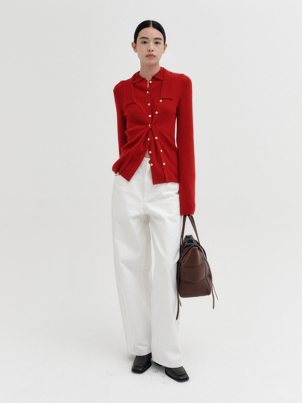 EENK Double Layer Front Cardigan - Red